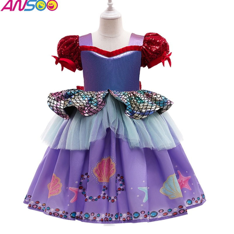 Ansoo Popular New Halloween Children \\'s Costume Mermaid Bubble Resheve Purple Princess рокля за момичета