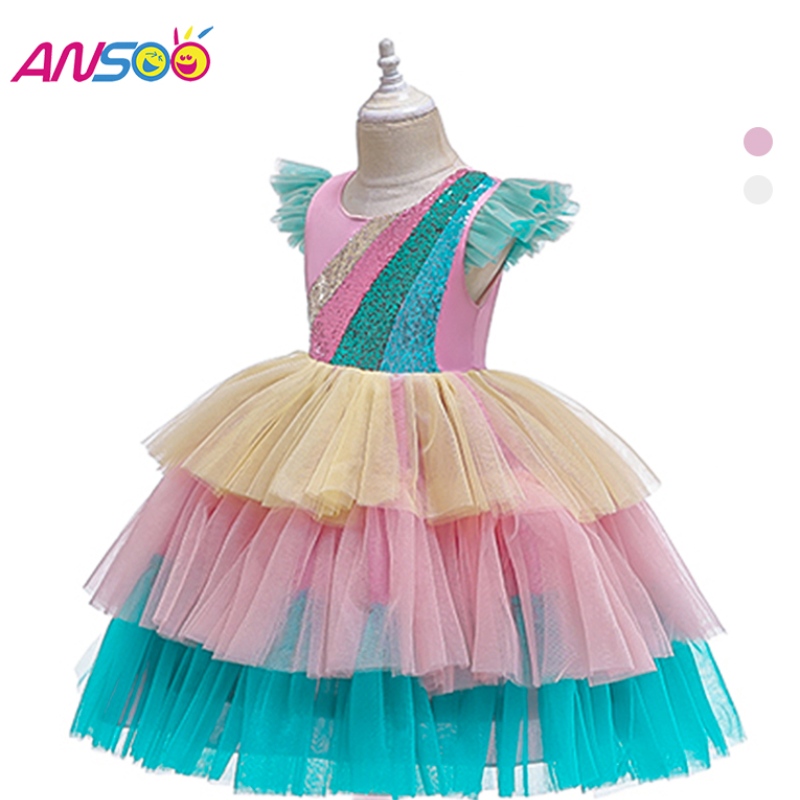 Ansoo луксозна русалка везни балет Tutu Kids Girls Sequind Princess Halloween Cosplay Costumes Ressing for Girl