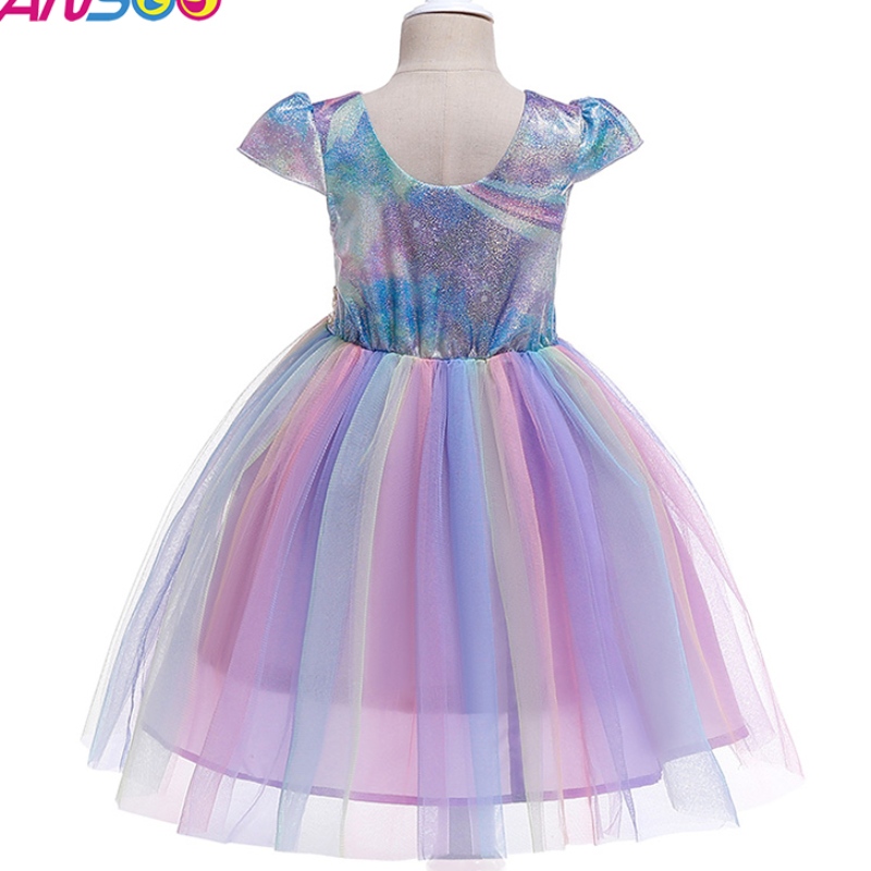 Ansso Wholesale 2-12Years Kids Thddler Flower Girls Tutu Dress Rainbow Princess Birthday Baby Girls Party рокля за деца