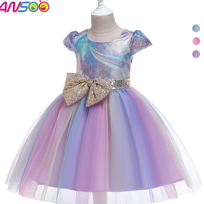 Ansso Wholesale 2-12Years Kids Thddler Flower Girls Tutu Dress Rainbow Princess Birthday Baby Girls Party рокля за деца