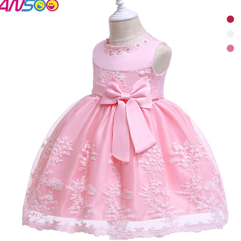 Ansoo Summer Flower деца пухкава розова рокля за момичета 4 -Colors Baby Girl Party Туту червена рокля сватбена принцеса за деца