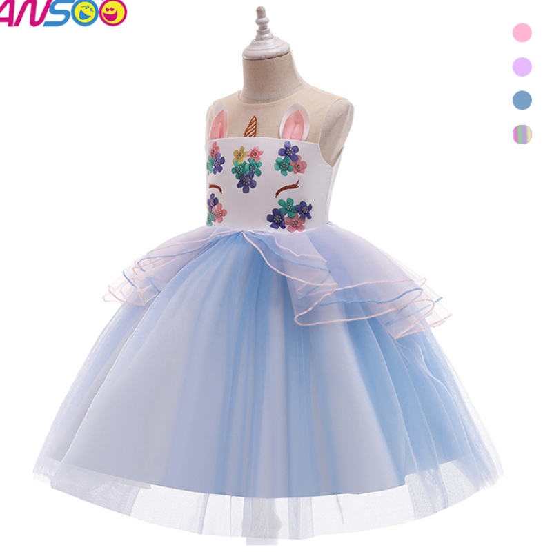 Ansoo Kid Toddler Girl Birthday Ball Party Косплей костюм дъга еднорог пухкав слой тюл туту рокля за момиче