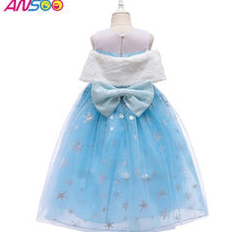 Ansoo2021 Деца на изпълнение Elsa Fashion Girl Wool Collar Princess Dress Lovely Girls Costume