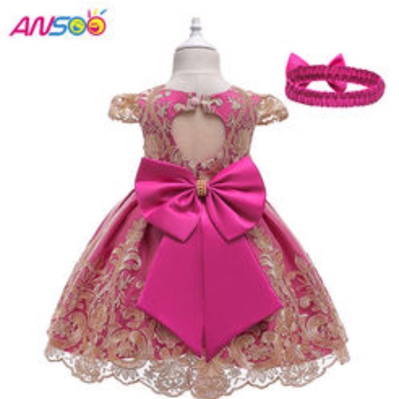 Ansoo Rose Color Pretty Girls Puffy Red For Evening Banquet 5 години детско парти носете фроси за момичета принцеса рокля