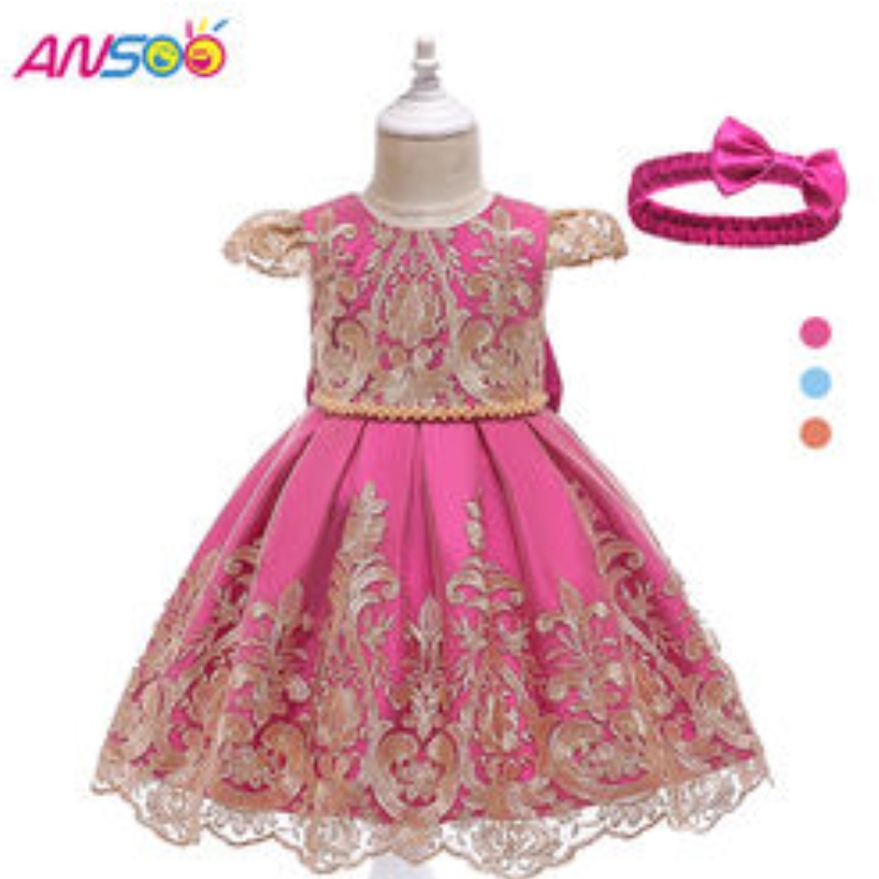 Ansoo Rose Color Pretty Girls Puffy Red For Evening Banquet 5 години детско парти носете фроси за момичета принцеса рокля