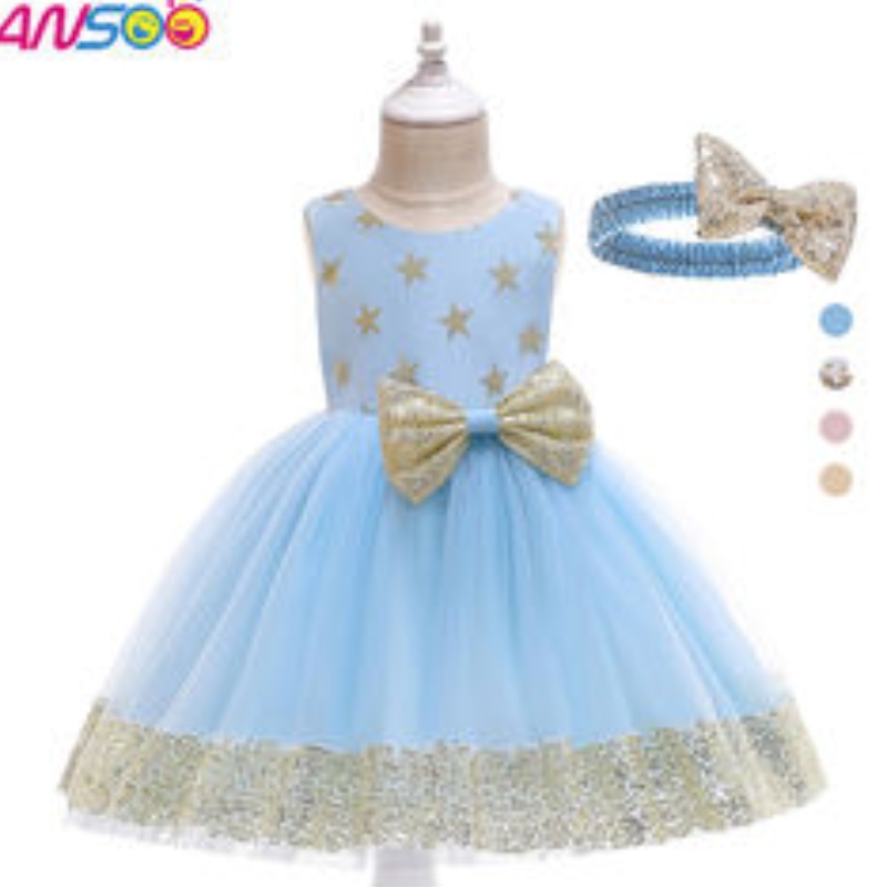 Ansoo Fancy Kids Ress New Arrival Lace Flower Girl Starts Lovely Baby Kids First Birthday рокля за 1-13 години момичета