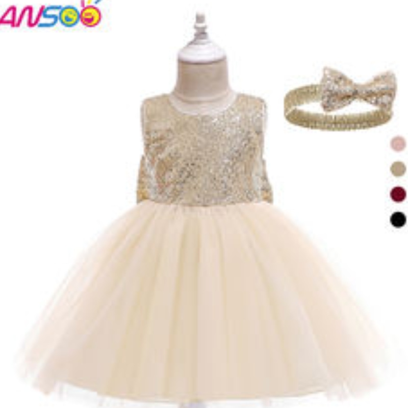 Ansoo Drop Shipping Baby Girls Dress Toddler Kids Party tutu pageant lace рокли за рокля за цветя рокля с лента за глава