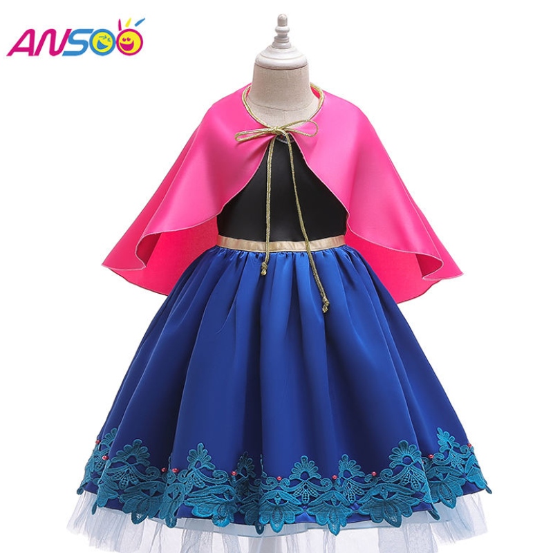 Ansoo Kids Girls Princess Queen Elsa Anna Halloween Косплей костюм фантазия рокля пола