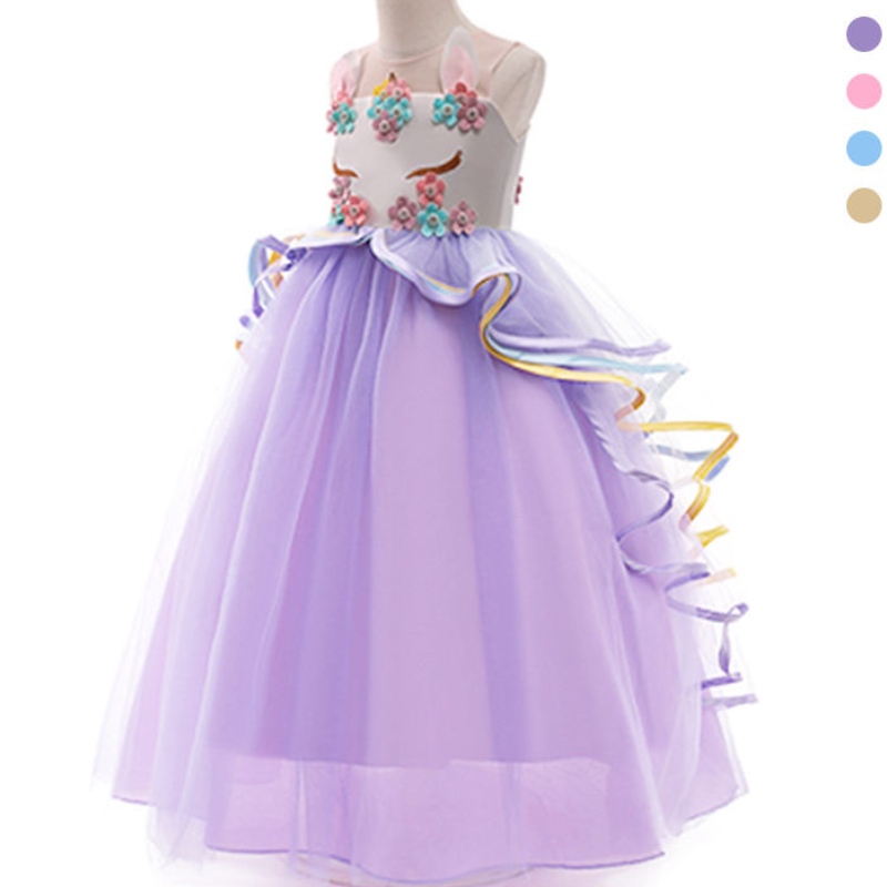 Ansoo Girls Unicorn Ressique Party Cosplay Summer Halloween Fancy Weeding Pink Unicorn Ressing за 2-13y момичета