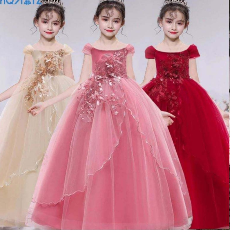 Baige Elegant Kids Long Dress Girls Children Prom Long Frock Baby Girl Wedding Princess Ball Bown