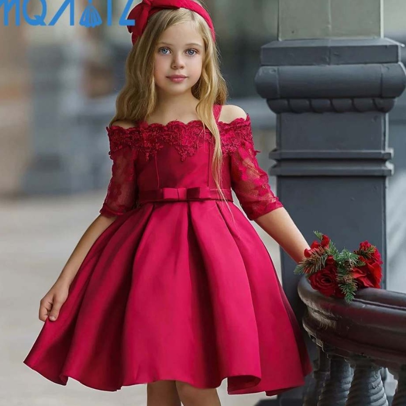 Baige Children Clothes Stock Baby Girl Kids Frock Design Dayles ръкави бебе момиче рожден ден сватбена рокля рокля