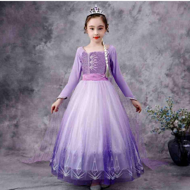 Baige Snow Queen Purple Elsa рокля Коледа Хелоуин Ана Костюм момичета с дълъг ръкав бродирани рокли с пайети с пайети