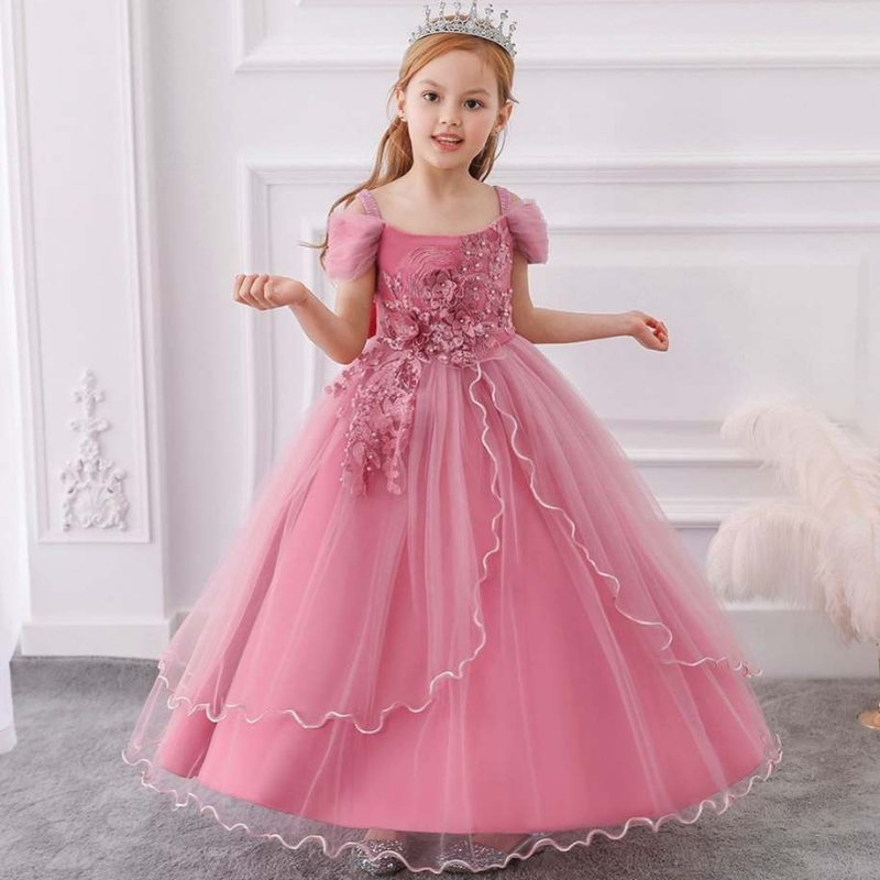 Baige Wholesale Kids Wedding Evening Ball Bown Fancy Princess Frock Красива момичешка рокля парти рокля