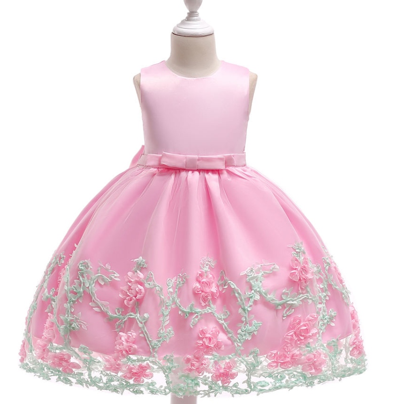 Baige Embroidery Flower Baby Girl Maxi First Communion Рокля с прекрасен лък