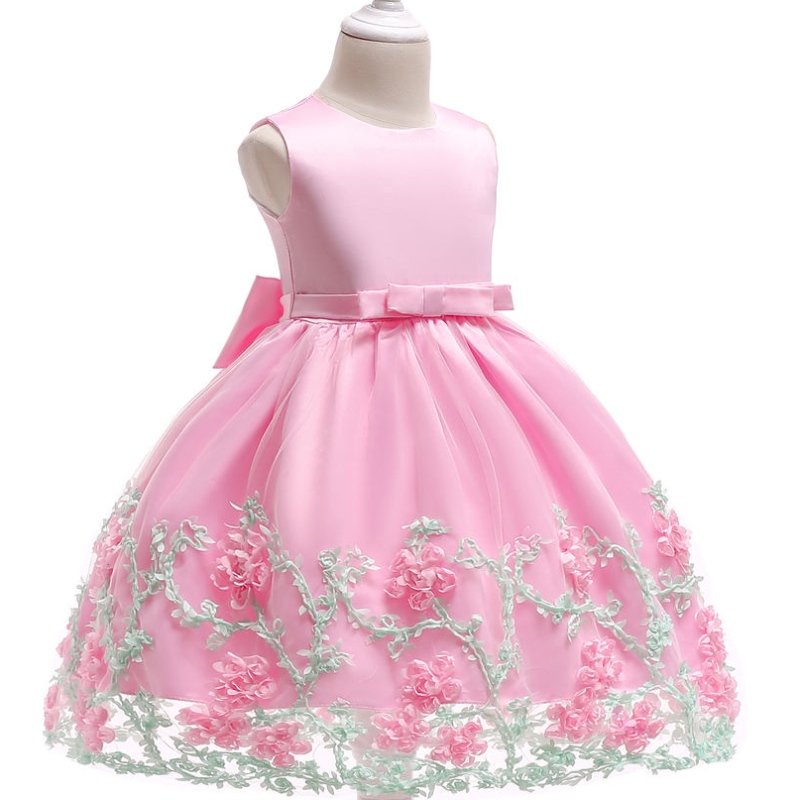 Baige Embroidery Flower Baby Girl Maxi First Communion Рокля с прекрасен лък