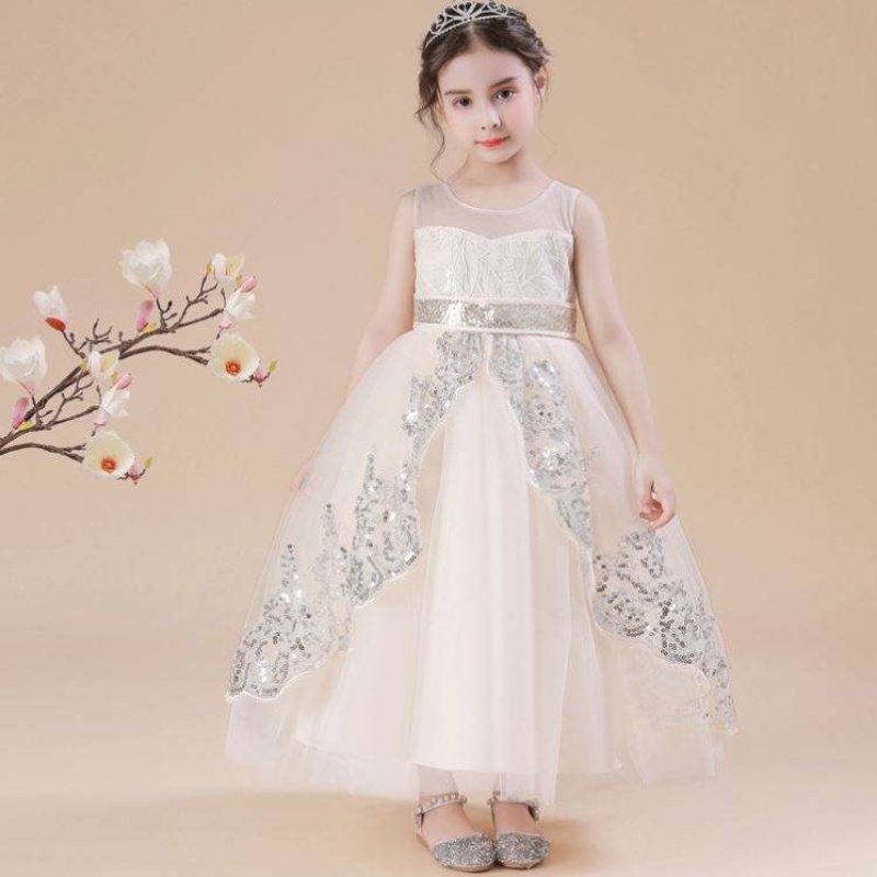 Baige Flower Girl Dress White Kids Baby Girls Peequind Ressing Wedding Party Princess Ball Rock