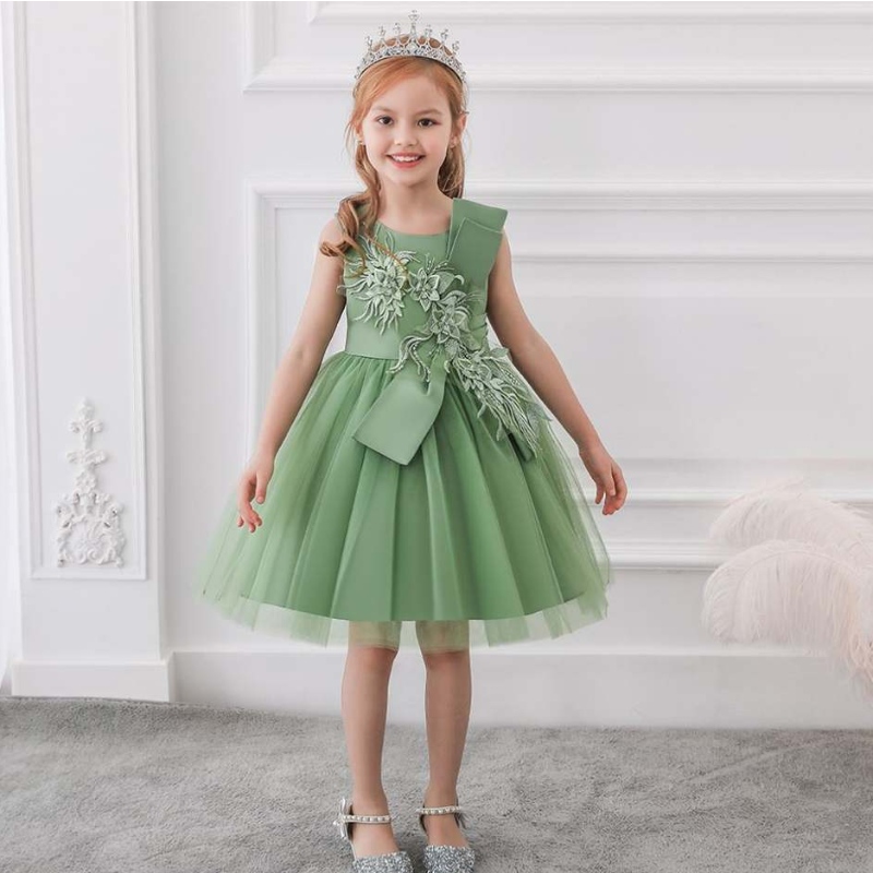 Baige New Evening Party Ball Bown Green Flower Girl Dress Kids Fancy Princess Frock