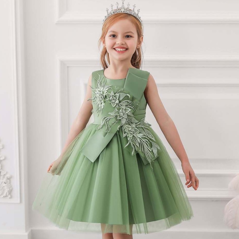 Baige New Evening Party Ball Bown Green Flower Girl Dress Kids Fancy Princess Frock