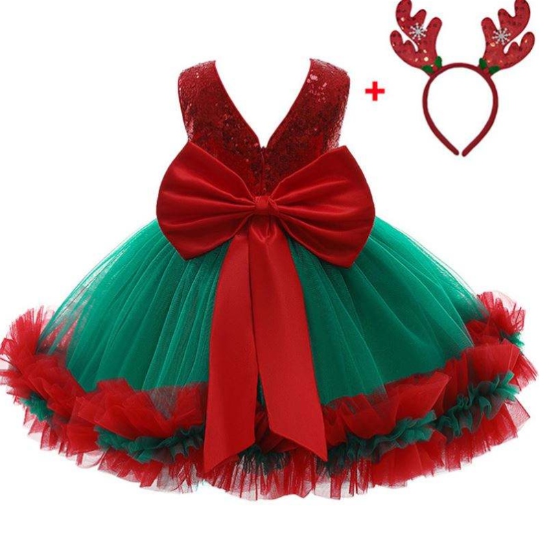 Baige Red Teaviden Kids Christmas Birthday Evening Party Dress Big Bow Carnival Bow Vestidos