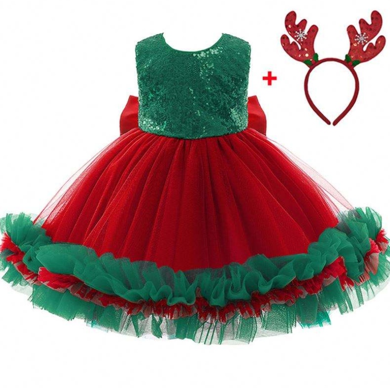 Baige Red Teaviden Kids Christmas Birthday Evening Party Dress Big Bow Carnival Bow Vestidos