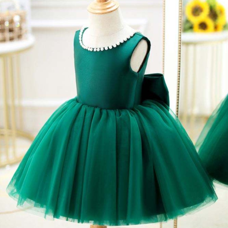 Baige Green Backless Girl Party рокля деца първо Communion Рокля принцеса сватбена топка рокля DZ007