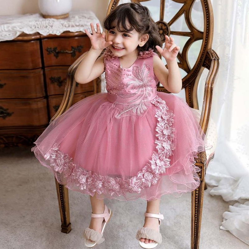 Baige White Thddler Infant Girls Flower Formal Beaded Dress Kids Wedding Paint Dress N2111