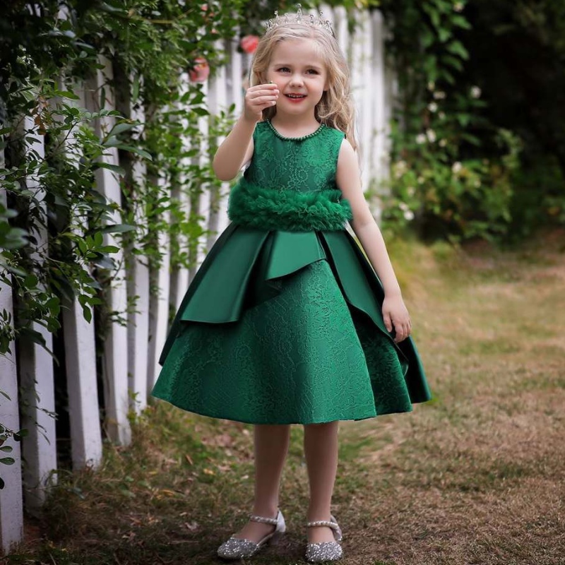 Baige Hot Sale Baby Girl Event Flock Flower Girl Dress Party Сватбени дрехи Сватбена топка рокля