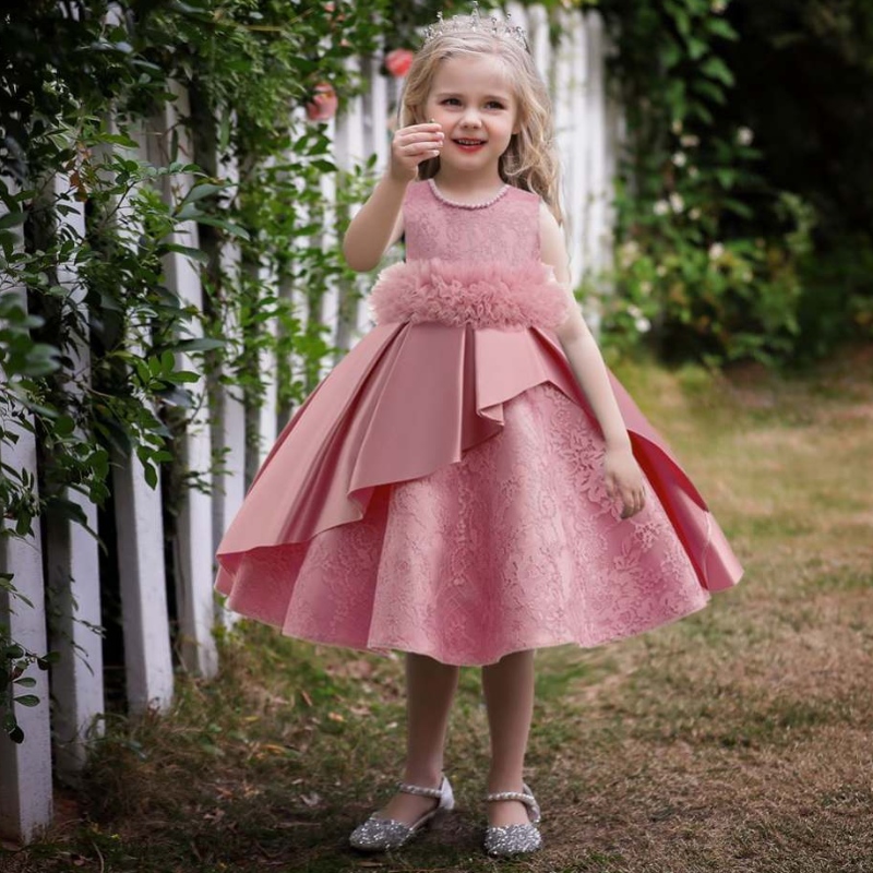 Baige Hot Sale Baby Girl Event Flock Flower Girl Dress Party Сватбени дрехи Сватбена топка рокля