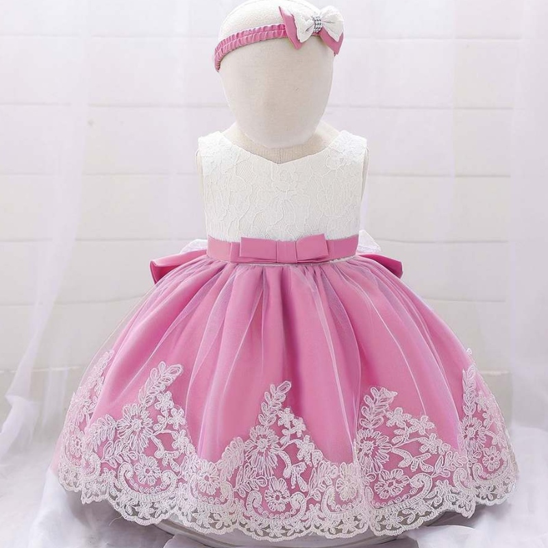 Baige Baby Girls Dress Designs дантела цветно момиче малки деца дрехи първи рожден ден рокля с лента за глава