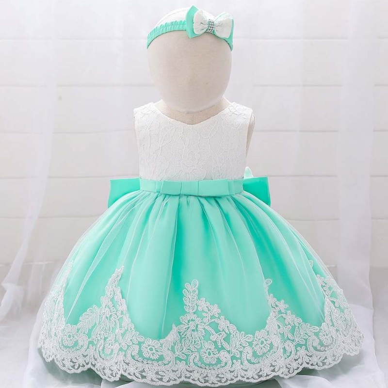 Baige Baby Girls Dress Designs дантела цветно момиче малки деца дрехи първи рожден ден рокля с лента за глава