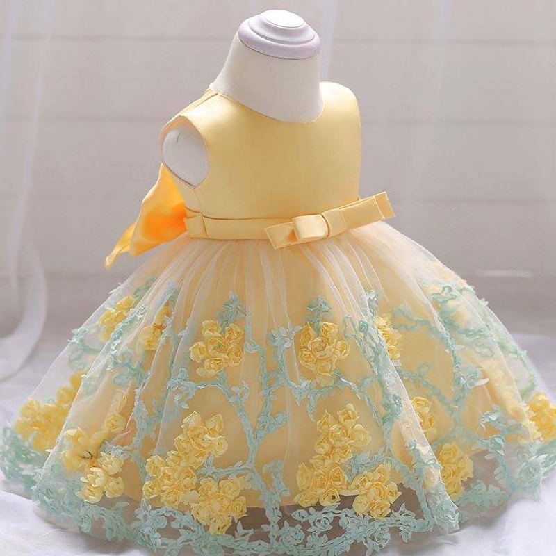 Baige Hot Selling Pretty Baby Frock 12 месеца 1 годишно момиче дрехи първи рожден ден сладка цветна рокля L1845XZ