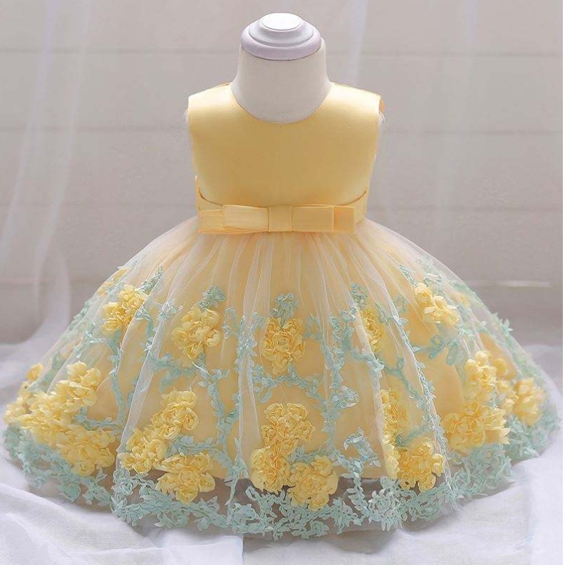 Baige Hot Selling Pretty Baby Frock 12 месеца 1 годишно момиче дрехи първи рожден ден сладка цветна рокля L1845XZ