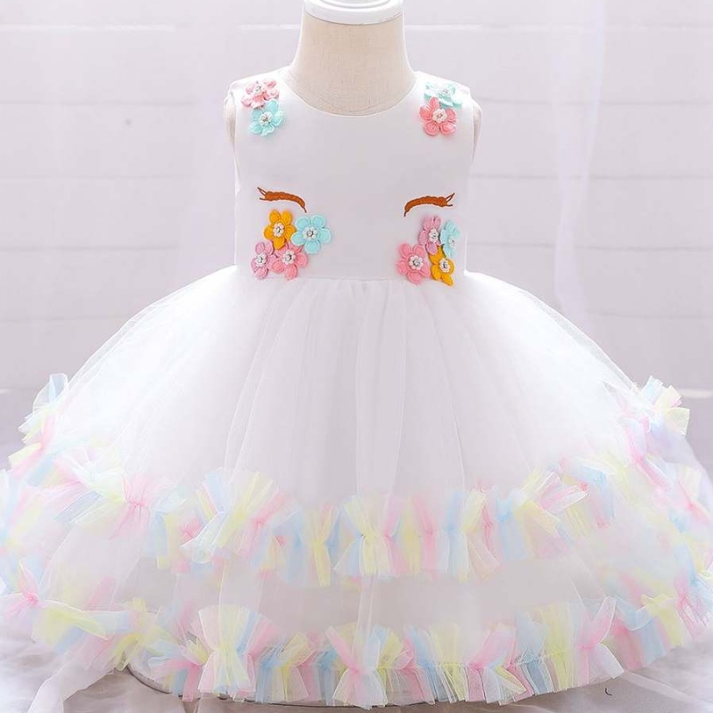 Baige White Unicorn Infant Toddlers Frock Summer Baby Girls Chriplening Bapsim Ress DJS025