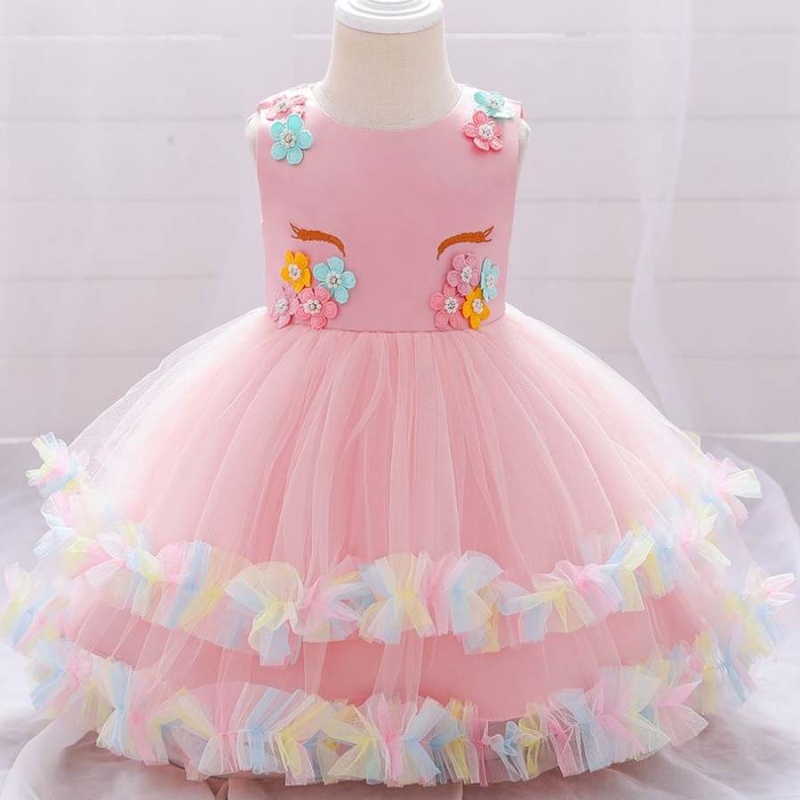 Baige White Unicorn Infant Toddlers Frock Summer Baby Girls Chriplening Bapsim Ress DJS025