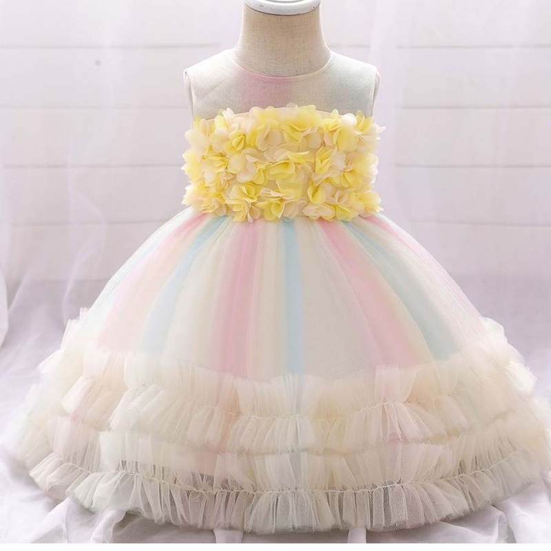 Baige Kids Rishing Dress Party рокли за момичета Ново родено бебе памук Носене Лято