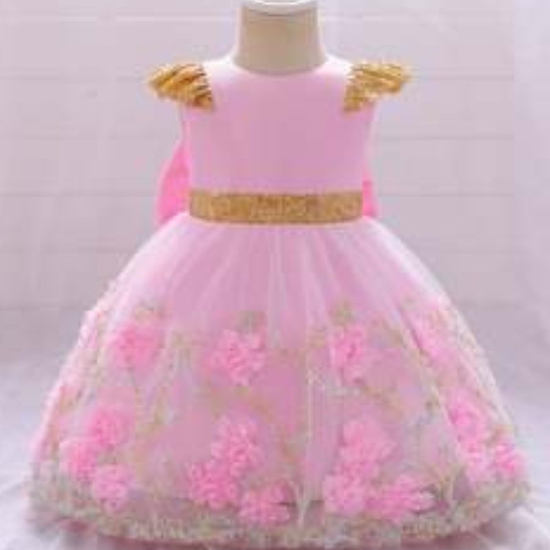 Baige Yellow Flower Girl Dress Kids Party Frock New India Collection Fancy Girl Party Ress L21XZ