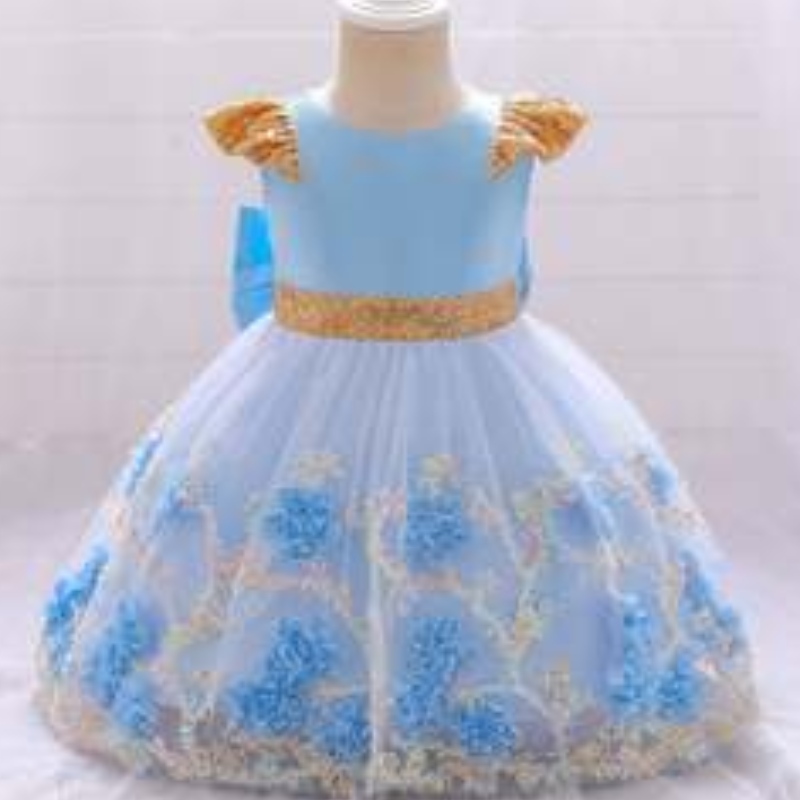 Baige Yellow Flower Girl Dress Kids Party Frock New India Collection Fancy Girl Party Ress L21XZ