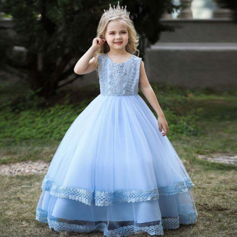 Baige White Kid Long Dress Princess Pageant Prom Ball Bows Wedding Party Flower Formal Girls Ressions