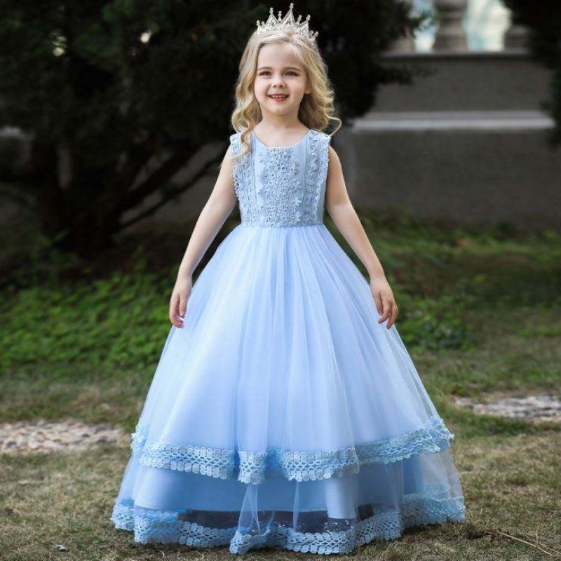 Baige White Kid Long Dress Princess Pageant Prom Ball Bows Wedding Party Flower Formal Girls Ressions