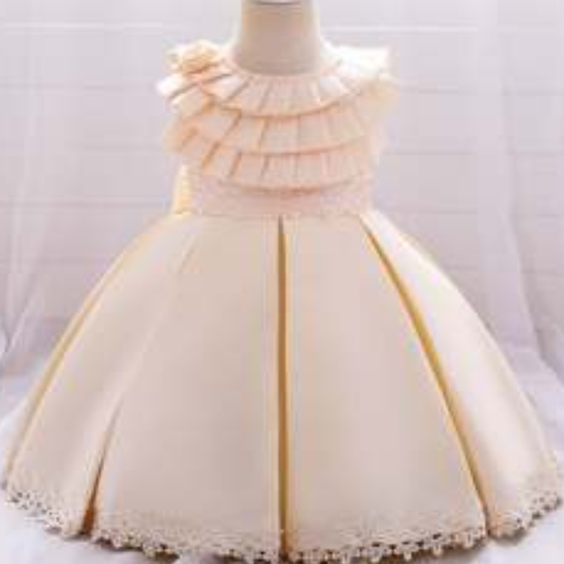 Baige New Fashion Children Ball Bown Leevelecs Satin Party Официално сватбено цвете момиче рокля L1976XZ