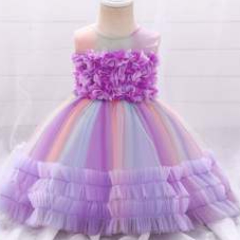 Baige New Fashion Purple Flower Girl Party Party рокля Бебешки дизайн дизайн на рокля L202XZ