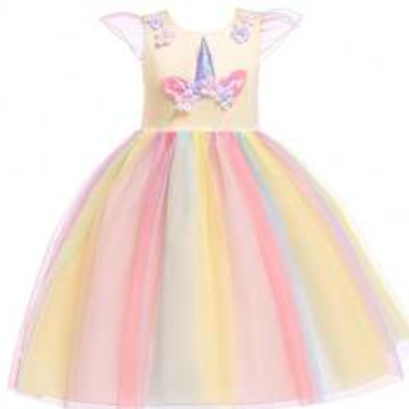 Baige Amazon Sellsbaby Girls Unicorn Princesstutu Ress Flower Girls Rainbow Ress Birthday Party Костюм Деца лято тюл