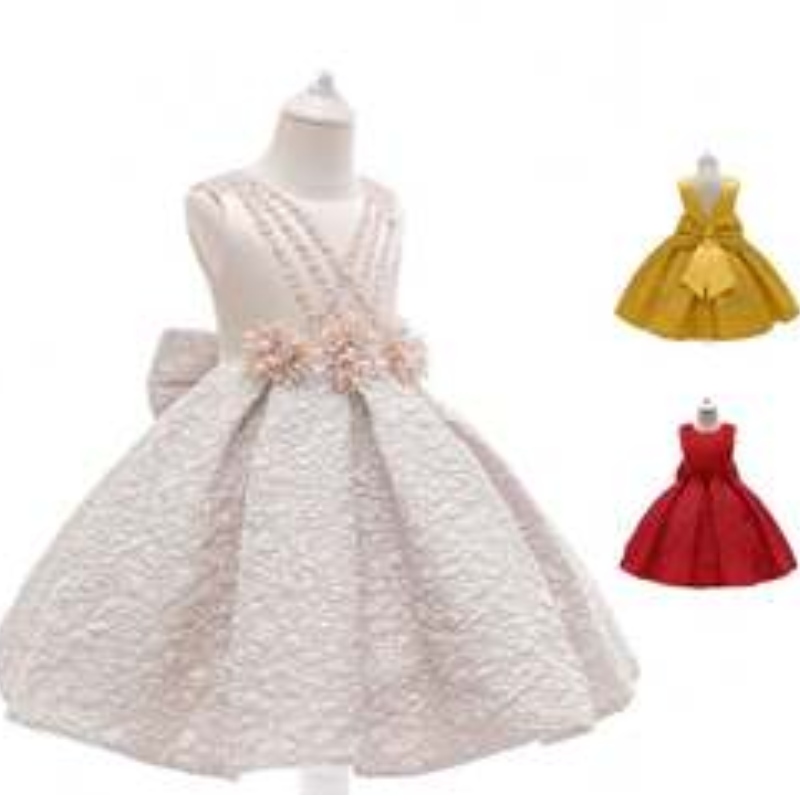 Baige New Satin Flower Girl Princess Dress Kids Baby Party Сватбена шаферка с топка рокля l5252