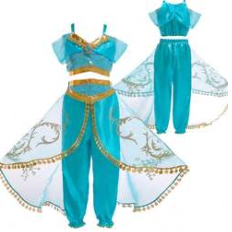 Baige Aladdin Cosplay Princess Jasmine Costume Girls Топс и панталони дрехи с перуки BX1625