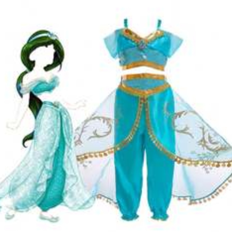 Baige Aladdin Cosplay Princess Jasmine Costume Girls Топс и панталони дрехи с перуки BX1625