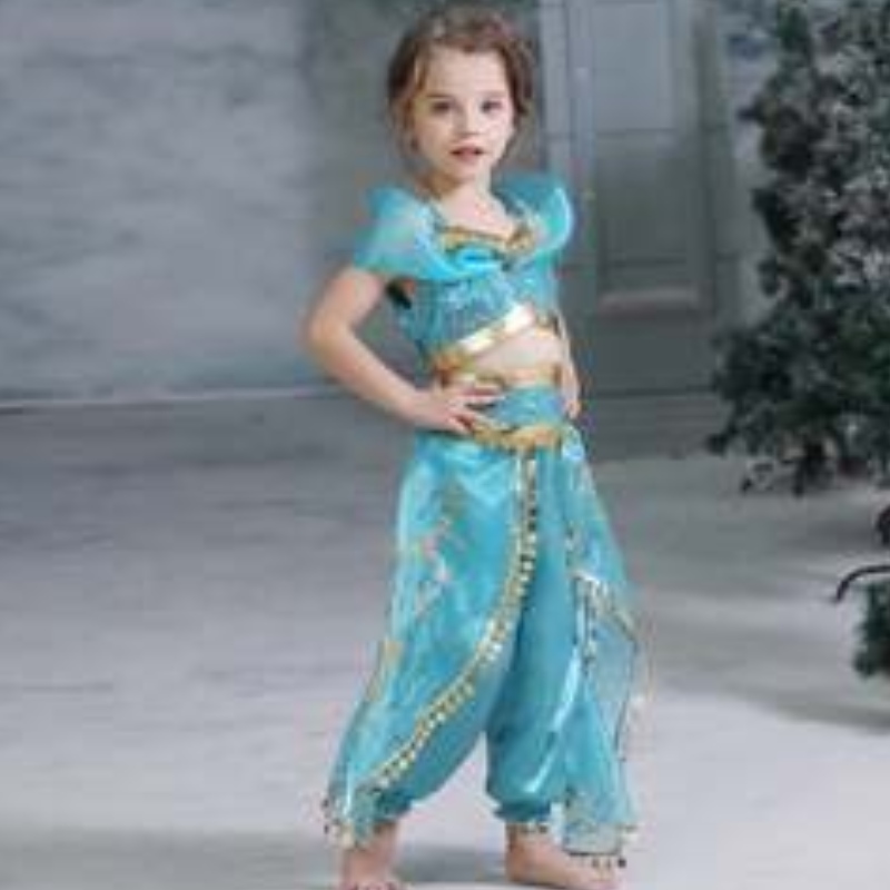 Baige Aladdin Cosplay Princess Jasmine Costume Girls Топс и панталони дрехи с перуки BX1625