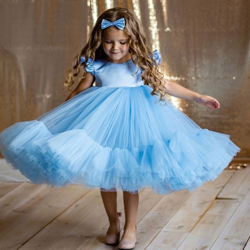 Baige Hot Sale White Flower Girl Tutu Party Dress Слоева подпухнала рокля за рожден ден топка рокля