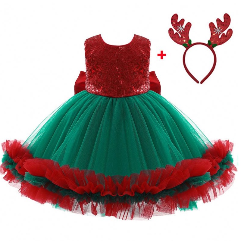 Baige Red Teaviden Kids Christmas Birthday Evening Party Ress Big Bow Carnival Bow Vestidos D0683