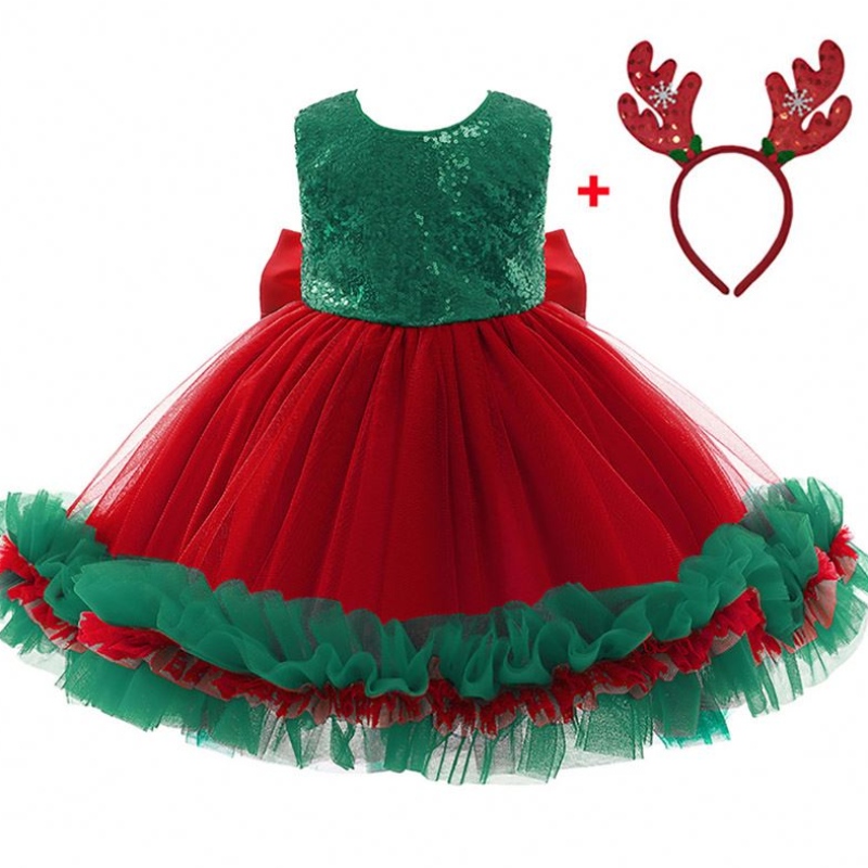 Baige Red Teaviden Kids Christmas Birthday Evening Party Ress Big Bow Carnival Bow Vestidos D0683