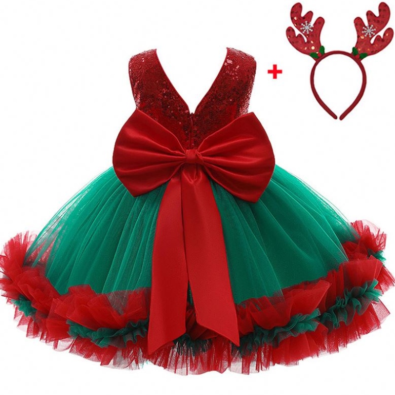 Baige Red Teaviden Kids Christmas Birthday Evening Party Ress Big Bow Carnival Bow Vestidos D0683